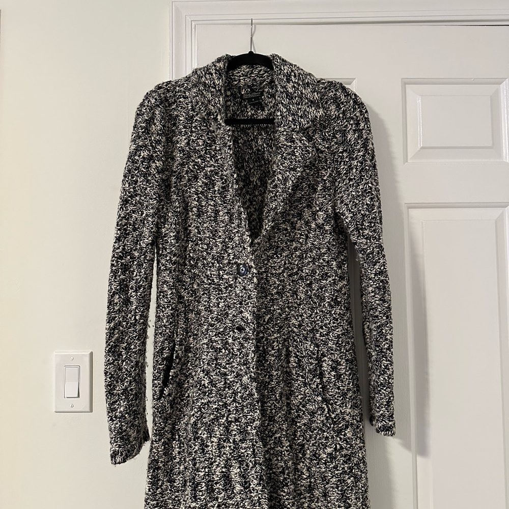 Black & White Marled Knit Long Collared Cardigan